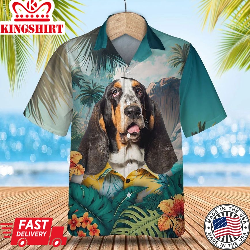 Basset Hound - 3D Tropical Trendy Hawaiian Shirt