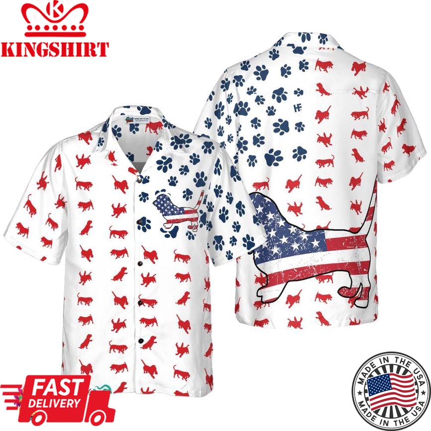 Basset Hound American Flag Hawaiian Shirt