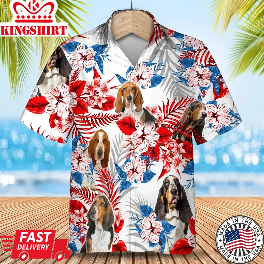 Basset Hound Flower Trendy Hawaiian Shirt, Summer Aloha Shirt, Men Trendy Hawaiian Shirt, Women Trendy Hawaiian Shirt