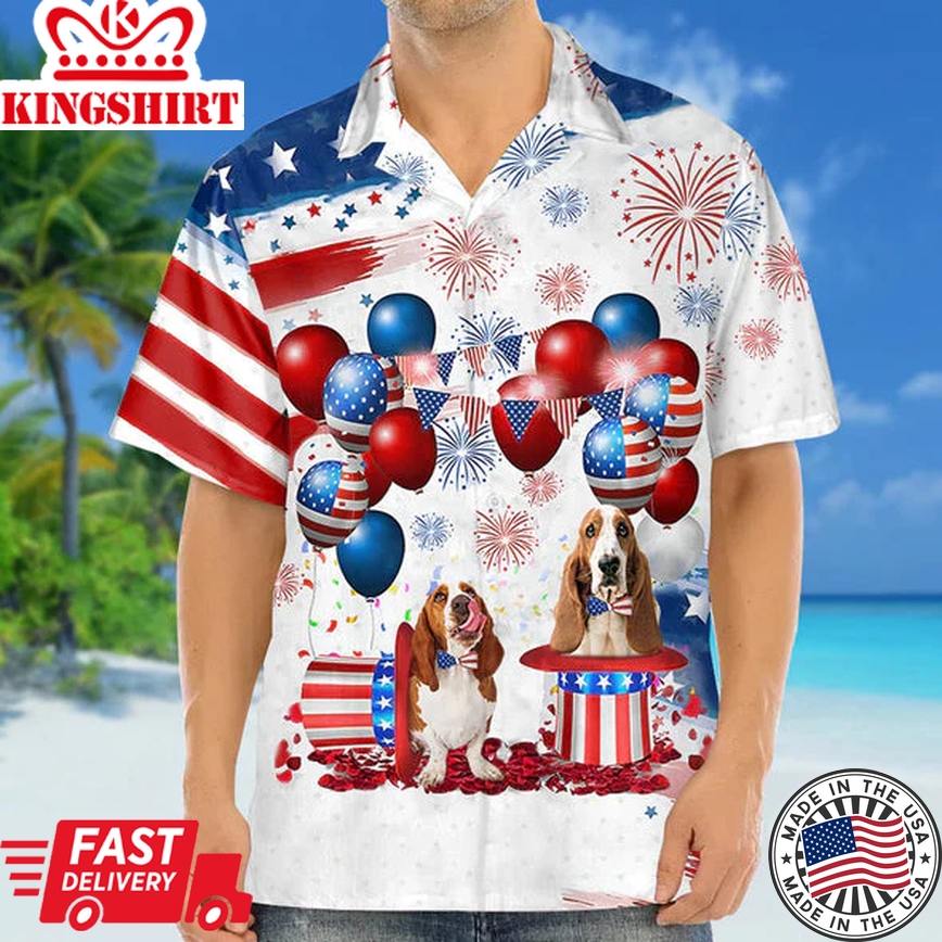 Basset Hound Independence Day Trendy Hawaiian Shirt For Men And Women, 4Th Of July Trendy Hawaiian Shirt