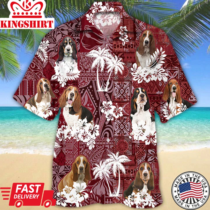 Basset Hound Red Trendy Hawaiian Shirt, Trendy Hawaiian Shirt For Men, Women, Aloha Shirt For Summer