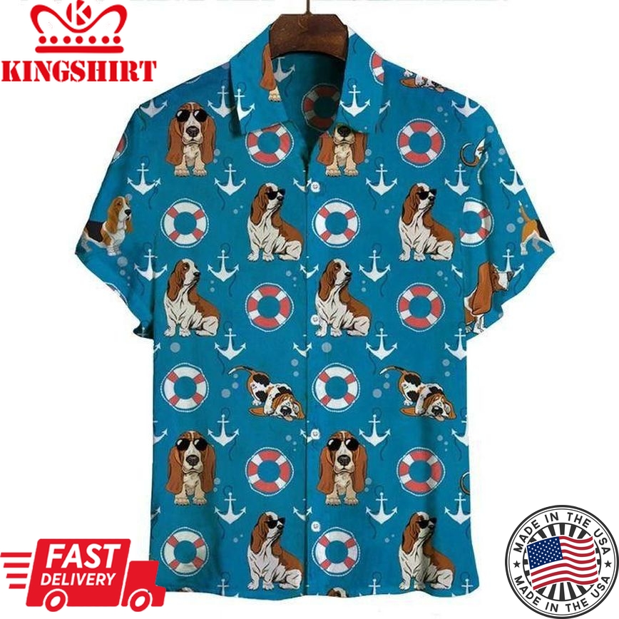 Basset Hound Trendy Hawaiian Shirt