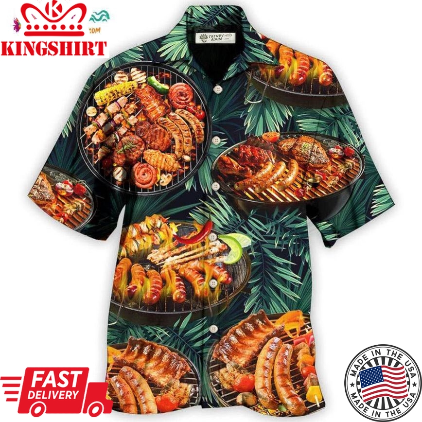 Bbq Grilled Tropical Leaf Style Hawaiian Shirt