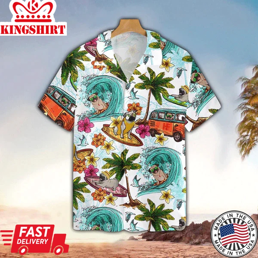 Beach Pugs Trendy Hawaiian Shirt: Aloha Shirt for Men, Hawaii Summer Vibes