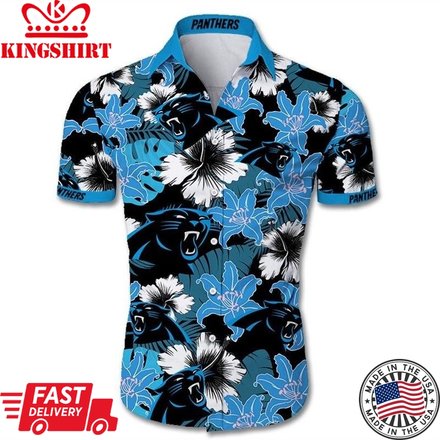 Beach Shirt Carolina Panthers Hawaiian Shirt Tropical Flower Short Sleeve Slim Fit Body