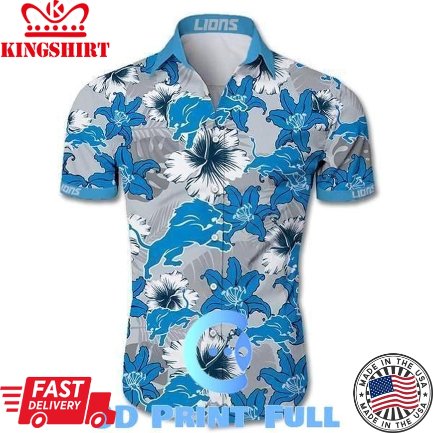 Beach Shirt Detroit Lions Hawaiian Shirt Tropical Flower Short Sleeve Slim Fit Body