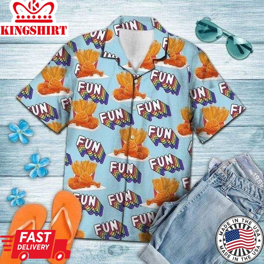 Beach Shirt Fried Chicken Fun Summer Hawaiian Aloha Shirts, Chicken Lover Trendy Hawaiian Shirt For Summer Gifts