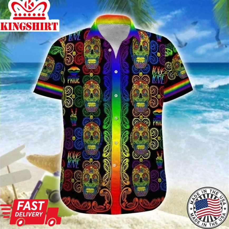 Beach Shirt Hawaii Shirt Lgbt Sugar Skull Love , Gay Pride Hawaiian Shirt