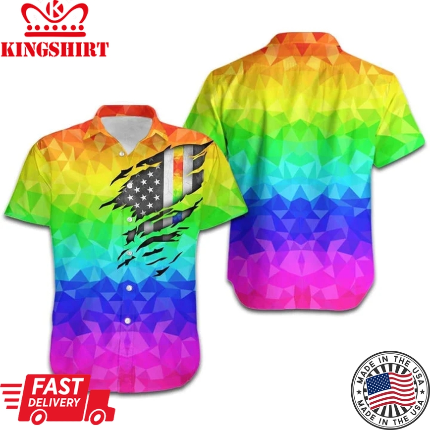 Beach Shirt Lgbt Pride Hawaiian Shirt Rainbow Polygonal American Flag Inside Hawaii