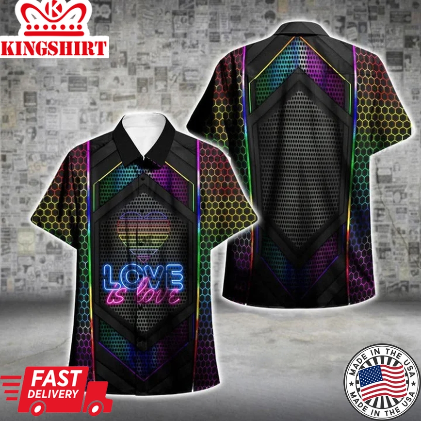 Beach Shirt Lgbt Pride Love Is Love Neon Aloha Hawaiian Shirts