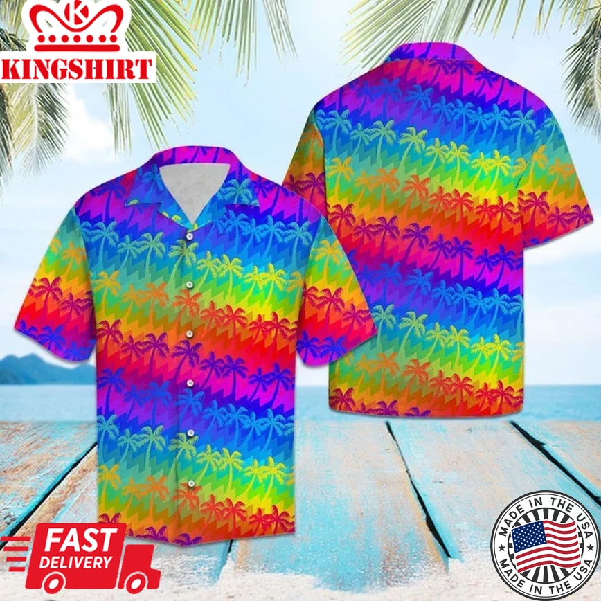 Beach Shirt Lgbt Rainbow Coconut Palm Hawaii Shirt , Rainbow Hawaiian Shirt