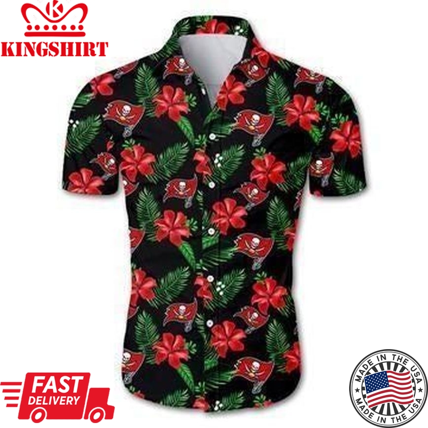 Beach Shirt Tampa Bay Buccaneers Hawaiian All Over Print Shirt Floral Button Up Slim Fit Body- NFL