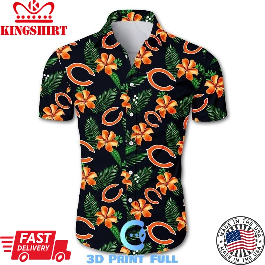 Beach Vibes: NFL Chicago Bears Tropical Flower Hawaiian Shirt in White