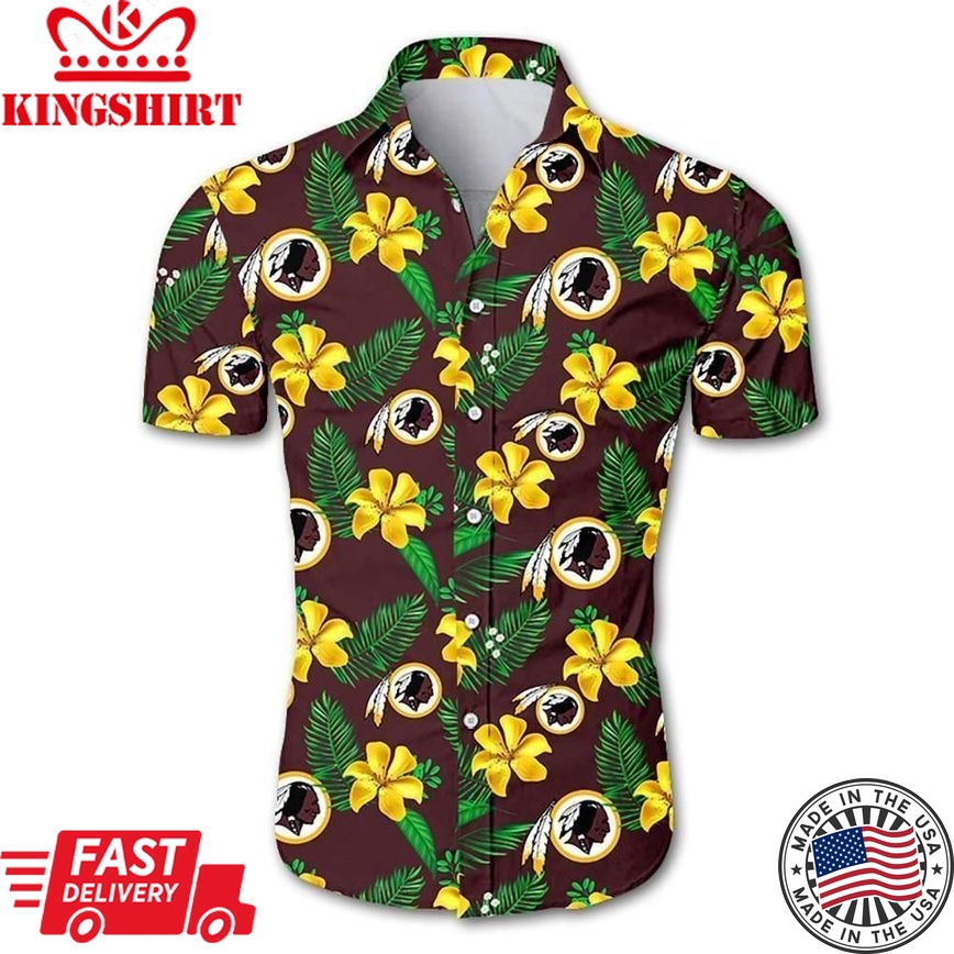 Beach Vibes: NFL Washington Football Team Tropical Flower Hawaiian Shirt in White