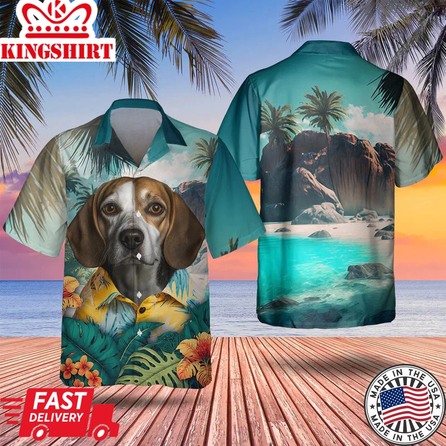 Beagle 3D Tropical Trendy Hawaiian Shirt, Dog Trendy Hawaiian Shirt, Men's Hawaii Shirt