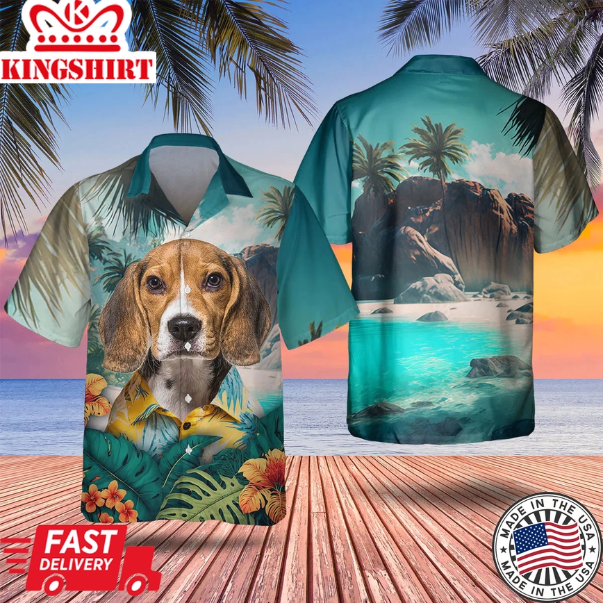 Beagle 3D Tropical Trendy Hawaiian Shirt New, Dog Trendy Hawaiian Shirt, Men's Hawaii Shirt