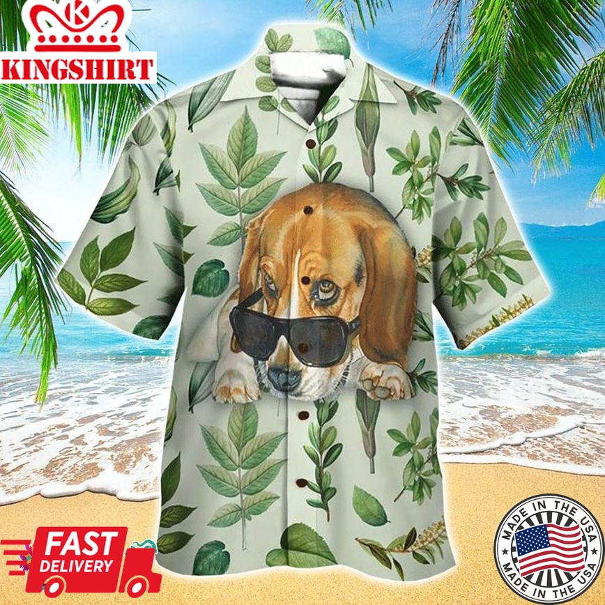 Beagle Apparel Beagle Print Plants Hawaiian Aloha Beach Shirt