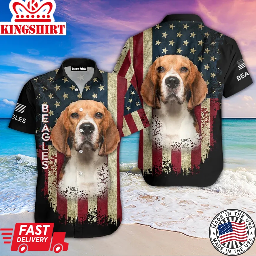 Beagle Dog American Flag Trendy Hawaiian Shirt