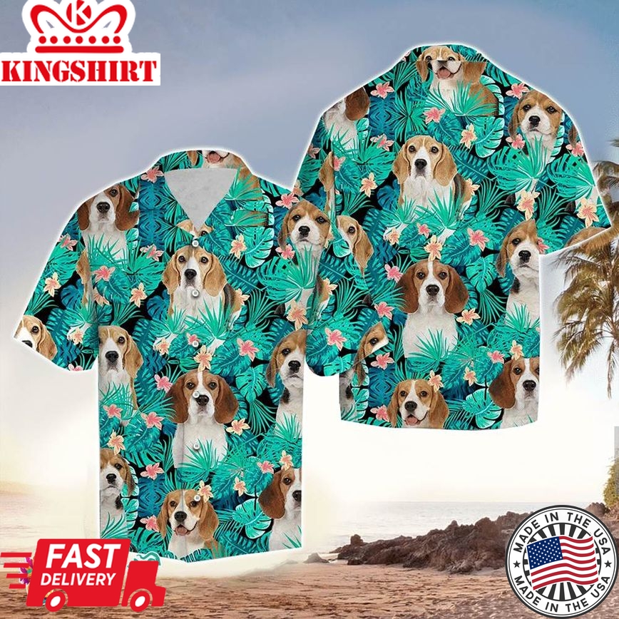 Beagle Hawaiian Shirt Beagle Blue Tropical Leaves Hawaiian Shirts, Aloha Hawaiian Shirts