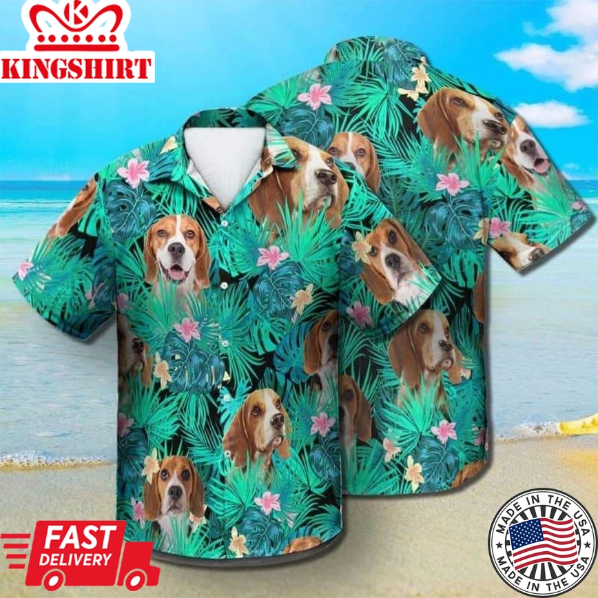 Beagle Trendy Hawaiian Shirt, Dog Summer Leaves Trendy Hawaiian Shirt, Unisex Print Aloha Short Sleeve Casual Shirt Summer Gifts