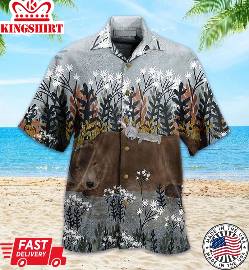 Bear And Bunny Brown Trendy Hawaiian Shirt 3D Summer Gifts