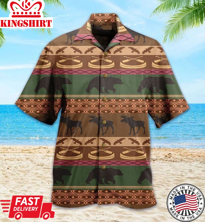 Bear And Moose Brown Trendy Hawaiian Shirt 3D Summer Gifts