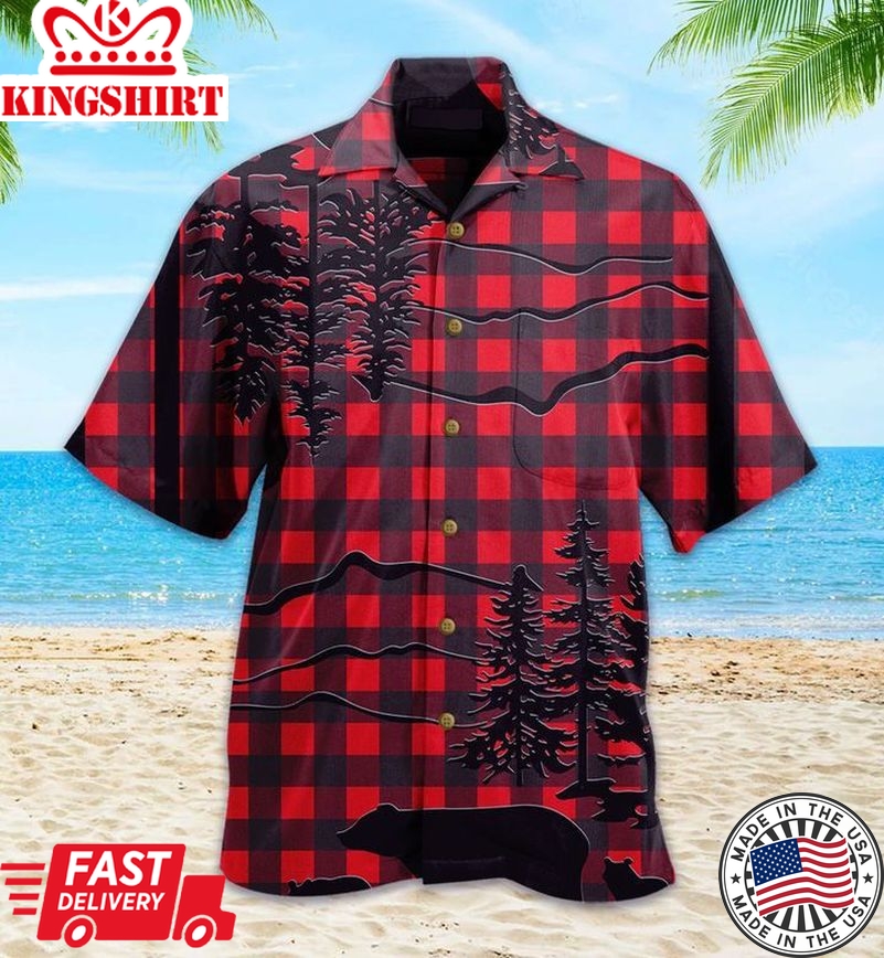 Bear Buffalo Check Trendy Hawaiian Shirt 3D Summer Gifts