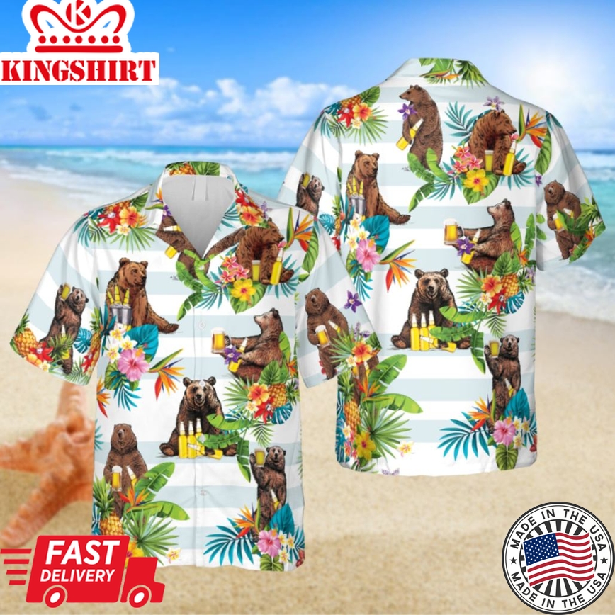 Bear Drinking Beer Trendy Hawaiian Shirt, Campsite Outfit