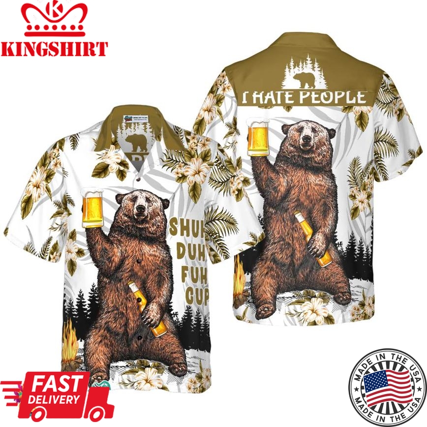 Bear Drinks Beer Hawaiian Shirt