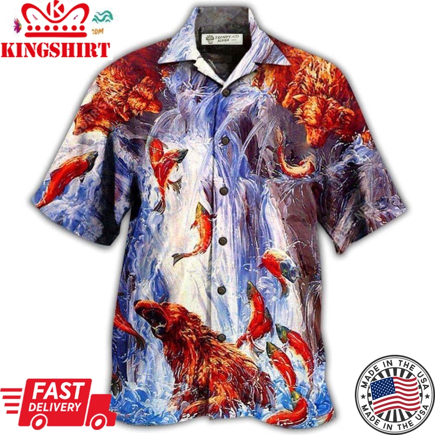 Bear Fighting And Dancing In Waterfall Hawaiian Shirt