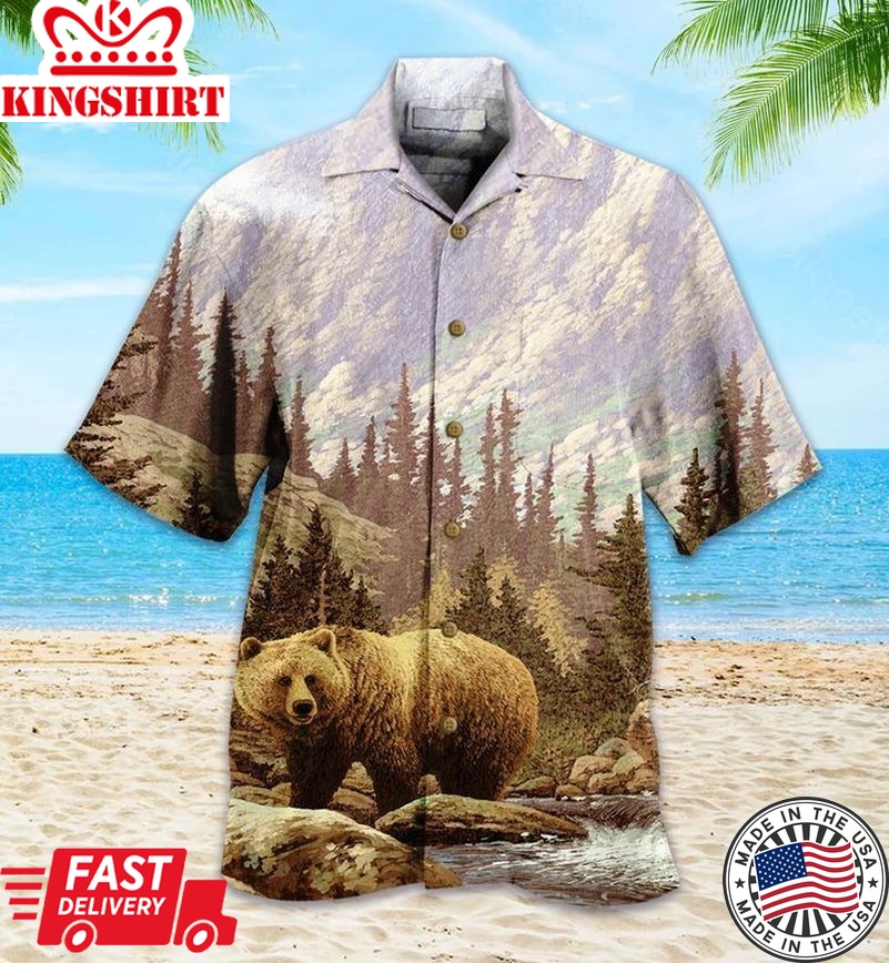 Bear Forest Brown Trendy Hawaiian Shirt 3D, Bear Lover Trendy Hawaiian Shirt For Summer Gifts