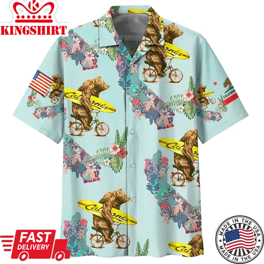 Bear I Love California Trendy Hawaiian Shirt