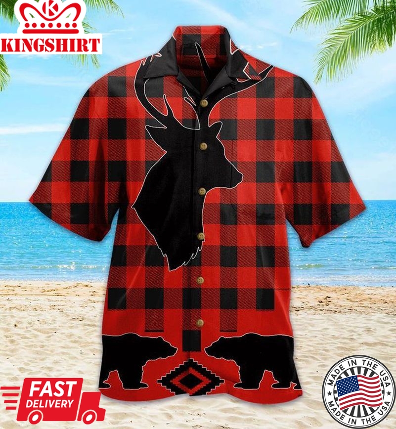 Bear Lodge Red Trendy Hawaiian Shirt 3D, Bear Lover Trendy Hawaiian Shirt For Summer Gifts