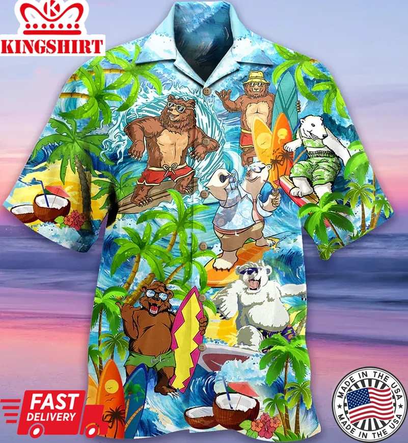 Bear Love Beach Love Animals Trendy Hawaiian Shirt 3D Summer Gifts