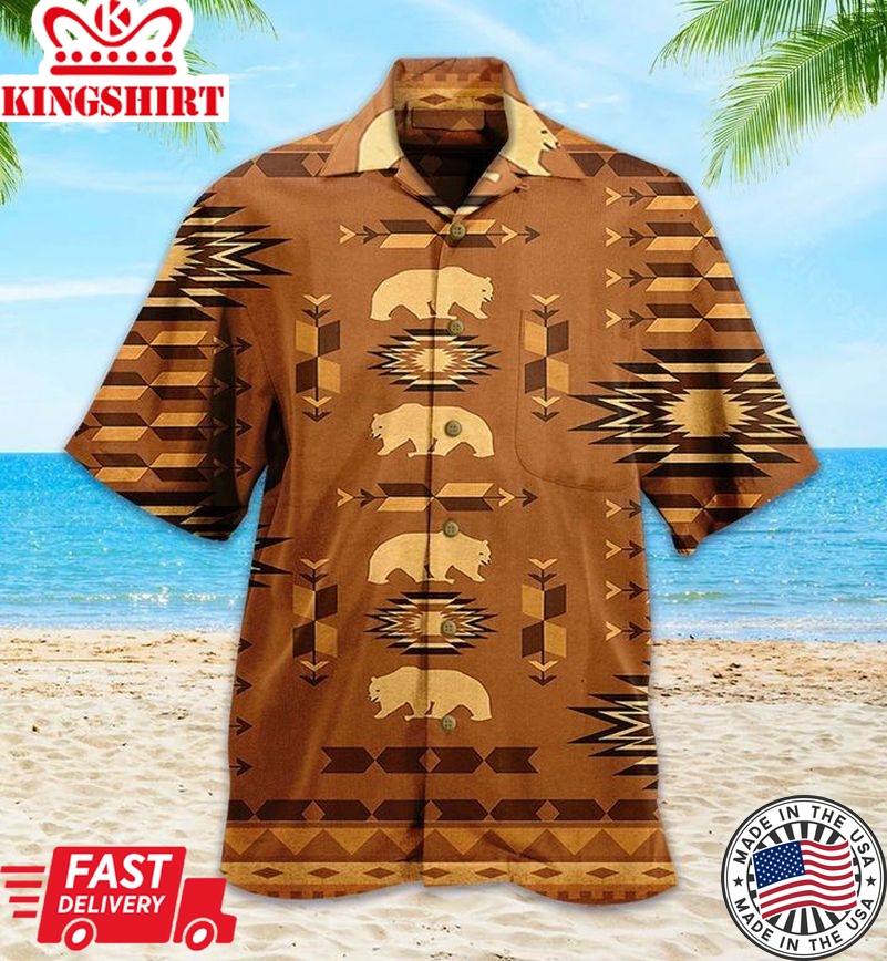 Bear Native Brown Trendy Hawaiian Shirt 3D, Bear Lover Trendy Hawaiian Shirt For Summer Gifts