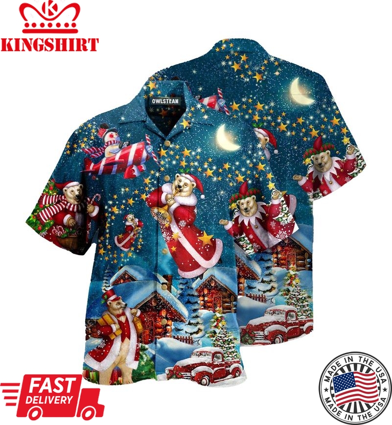 Bear Santa Merry Christmas Trendy Hawaiian Shirt