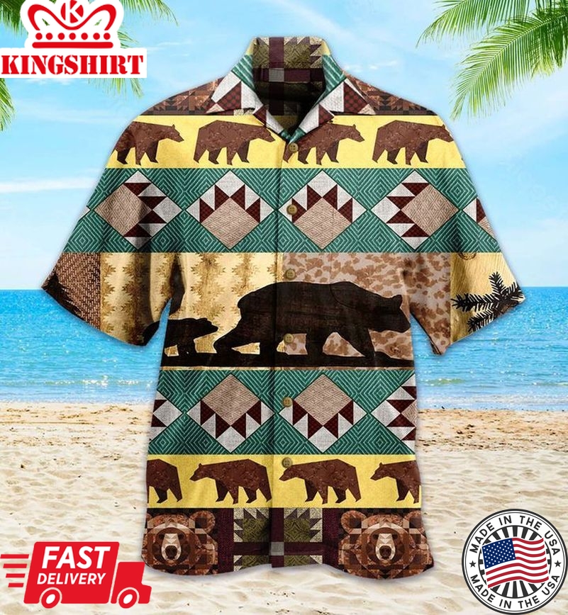 Bear Vintage Brown Trendy Hawaiian Shirt 3D, Bear Lover Trendy Hawaiian Shirt For Summer Gifts