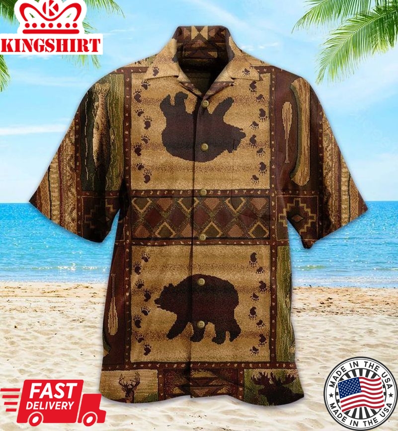 Bear Wilderness Rustic Brown Trendy Hawaiian Shirt 3D Summer Gifts