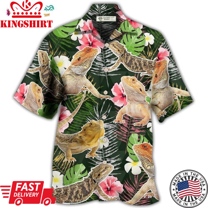 Bearded Dragon Tropical Leaf Hawaiian Shirt