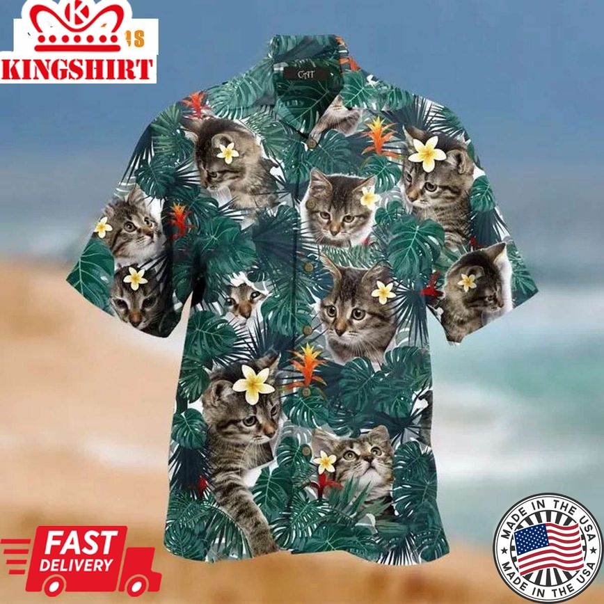 Beautiful Cat Tropical Leafs, Cat Trendy Hawaiian Shirt Perfect Gifts For Your Loved Ones