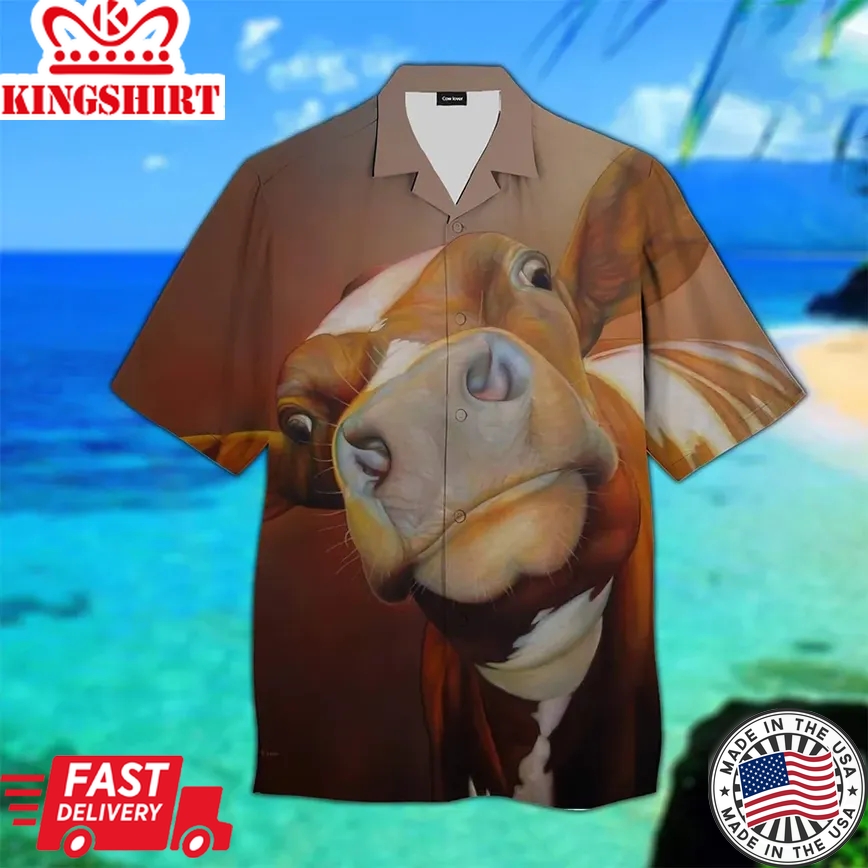 Beautiful Cow Face 3D Trendy Hawaiian Shirt, Cow Hawaii Shirt