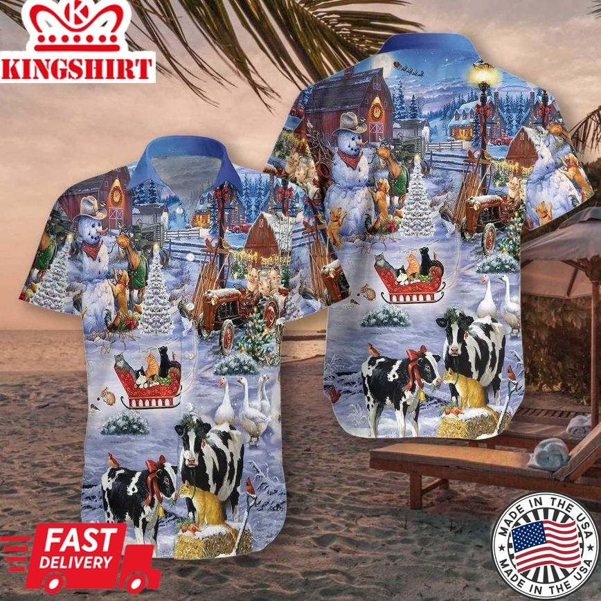 Beautiful Farm On Christmas Trendy Hawaiian Shirt