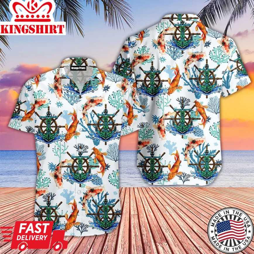 Beautiful Koi Fish And Anchor Trendy Hawaiian Shirt