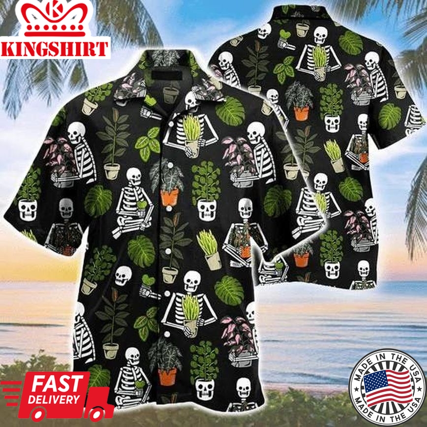 Beautiful Plant Potted Gardener Skull Pattern Trendy Hawaiian Shirt