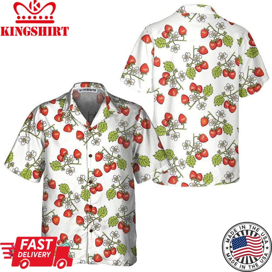 Beautiful Strawberry Seamless Pattern Hawaiian Shirt, Strawberry Shirt For Men & Women, Strawberry Print Shirt