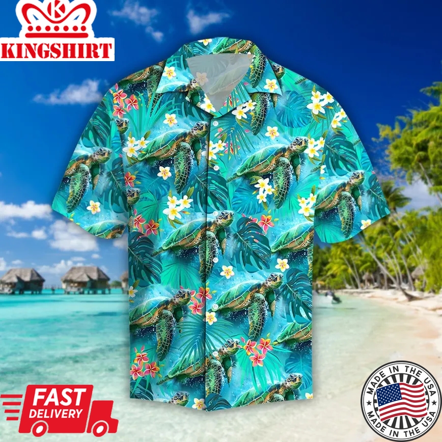 Beautiful Tropical Turtles Trendy Hawaiian Shirt, Turtle Lover Trendy Hawaiian Shirt For