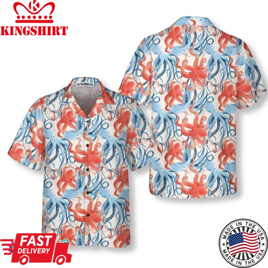 Beautiful Watercolor Octopus Seamless Pattern Hawaiian Shirt, Funny Octopus Shirt For Men & Women