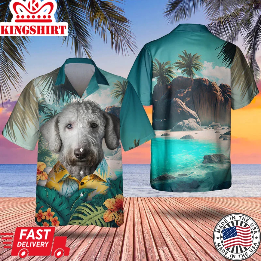 Bedlington Terrier 3D Tropical Trendy Hawaiian Shirt New, Dog Trendy Hawaiian Shirt, Men's Hawaii Shirt