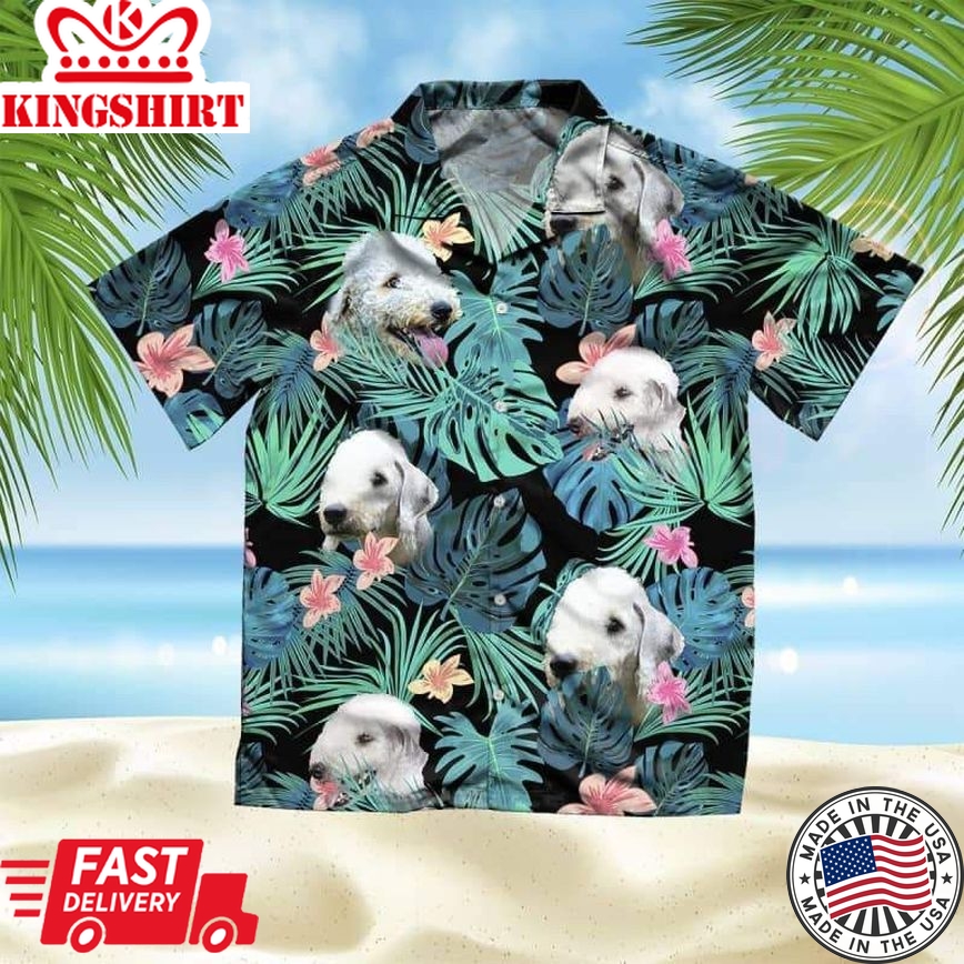 Bedlington Terrier Trendy Hawaiian Shirt, Dog Summer Leaves Trendy Hawaiian Shirt, Unisex Print Aloha Short Sleeve Casual Shirt Summer Gifts