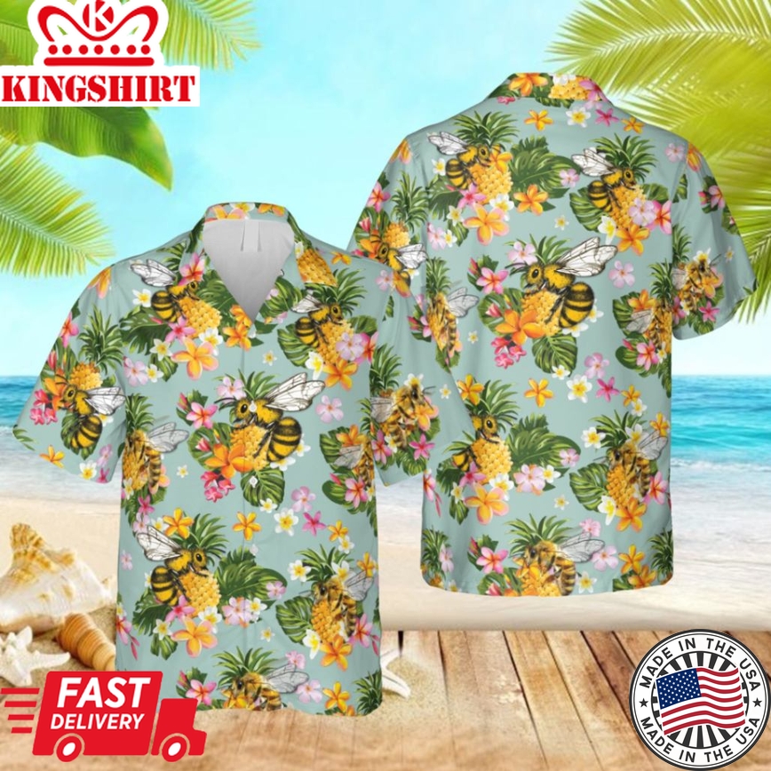 Bee And Pineapples Trendy Hawaiian Shirt, Gift For Him